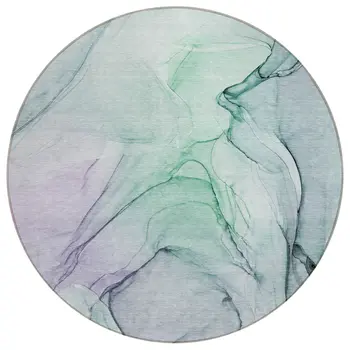 8' Round Blue and Gray Round Abstract Washable Non Skid Indoor Outdoor Area Rug