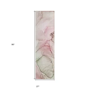 8' Runner Gray and Pink Abstract Washable Non Skid Indoor Outdoor Runner Rug