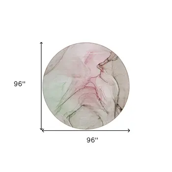 8' Round Gray and Pink Round Abstract Washable Non Skid Indoor Outdoor Area Rug