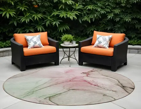 8' Round Gray and Pink Round Abstract Washable Non Skid Indoor Outdoor Area Rug