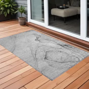 2' X 3' Gray Abstract Washable Non Skid Indoor Outdoor Area Rug