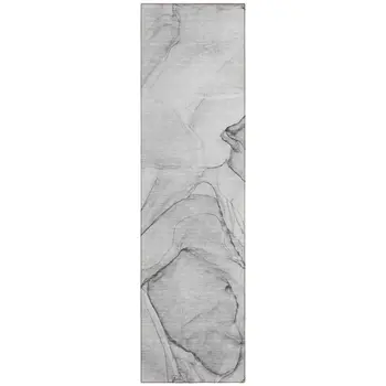 8' Runner Gray Abstract Washable Non Skid Indoor Outdoor Runner Rug