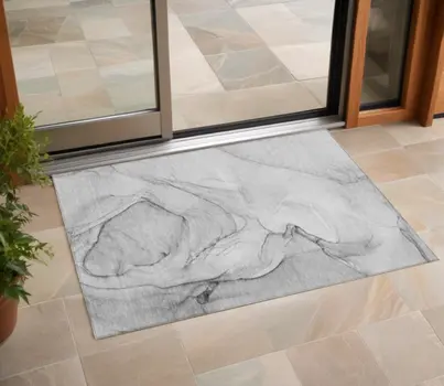 3' X 5' Gray Abstract Washable Non Skid Indoor Outdoor Area Rug