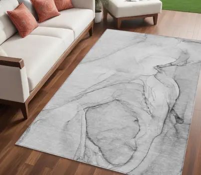 5' X 8' Gray Abstract Washable Non Skid Indoor Outdoor Area Rug
