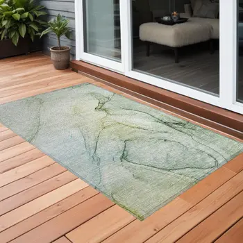 3' X 5' Green Abstract Washable Non Skid Indoor Outdoor Area Rug
