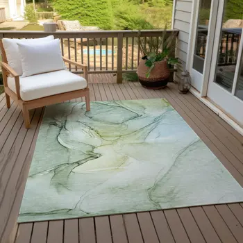 5' X 8' Green Abstract Washable Non Skid Indoor Outdoor Area Rug