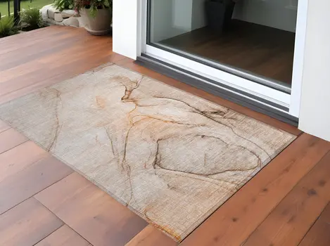 2' X 3' Gray and Orange Abstract Washable Non Skid Indoor Outdoor Area Rug
