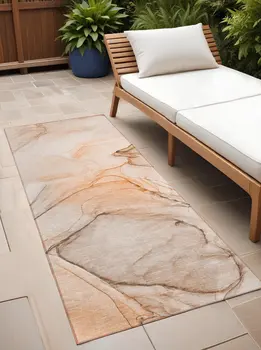 3' X 8' Beige and Orange Abstract Washable Non Skid Indoor Outdoor Runner Rug