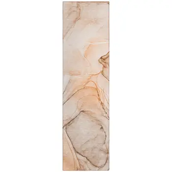 3' X 8' Beige and Orange Abstract Washable Non Skid Indoor Outdoor Runner Rug