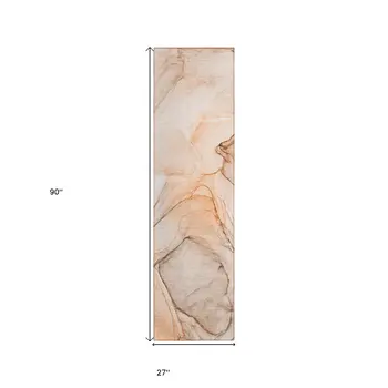 3' X 8' Beige and Orange Abstract Washable Non Skid Indoor Outdoor Runner Rug