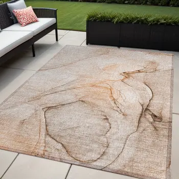 5' X 8' Gray and Orange Abstract Washable Non Skid Indoor Outdoor Area Rug
