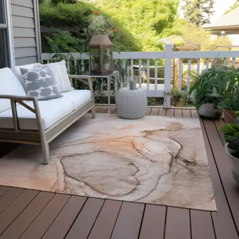 9' X 12' Gray and Orange Abstract Washable Non Skid Indoor Outdoor Area Rug