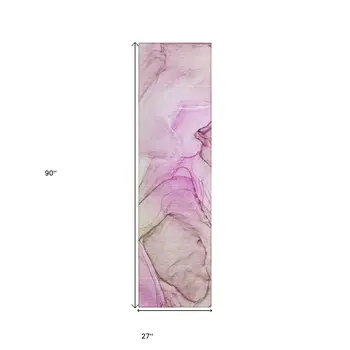 8' Runner Pink Abstract Washable Non Skid Indoor Outdoor Runner Rug