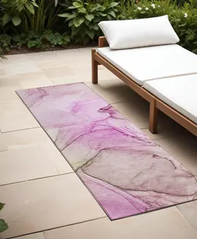 8' Runner Pink Abstract Washable Non Skid Indoor Outdoor Runner Rug