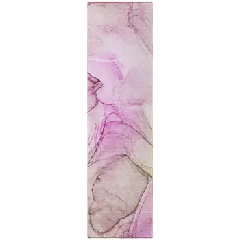 8' Runner Pink Abstract Washable Non Skid Indoor Outdoor Runner Rug