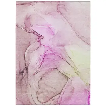 5' X 8' Pink Abstract Washable Non Skid Indoor Outdoor Area Rug
