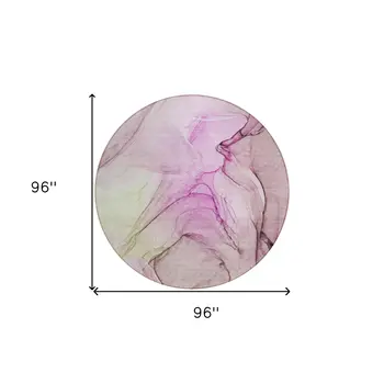 8' Round Pink Round Abstract Washable Non Skid Indoor Outdoor Area Rug