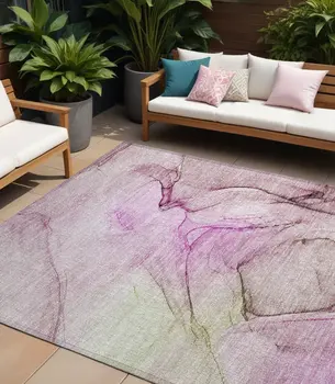 8' X 10' Pink Abstract Washable Non Skid Indoor Outdoor Area Rug