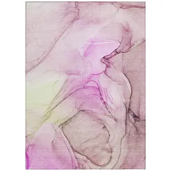 10' X 14' Pink Abstract Washable Non Skid Indoor Outdoor Area Rug