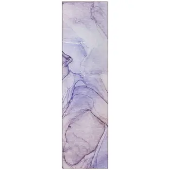 2' X 8' Gray and Purple Abstract Washable Non Skid Indoor Outdoor Runner Rug