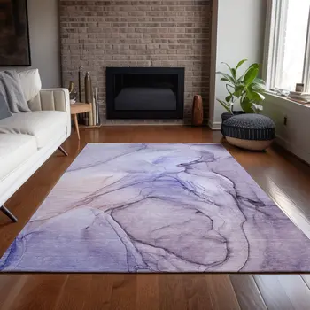3' X 5' Gray and Purple Abstract Washable Non Skid Indoor Outdoor Area Rug