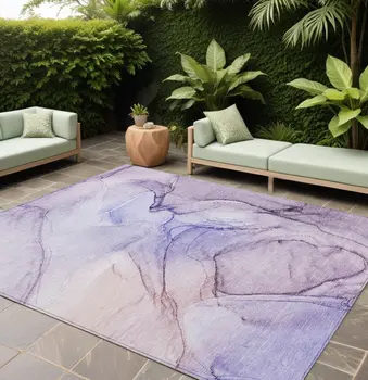 8' X 10' Gray and Purple Abstract Washable Non Skid Indoor Outdoor Area Rug