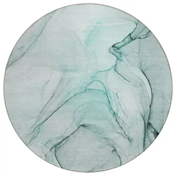 8' Round Teal Round Abstract Washable Non Skid Indoor Outdoor Area Rug