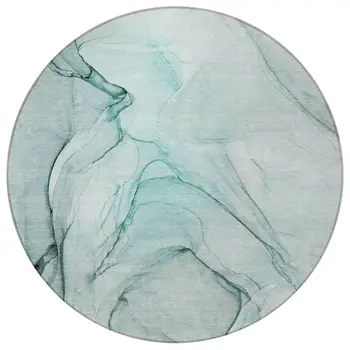 8' Round Teal Round Abstract Washable Non Skid Indoor Outdoor Area Rug