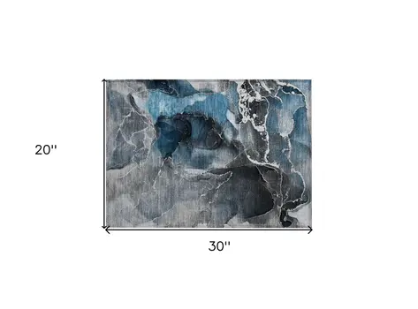 2' X 3' Ivory Blue and Gray Abstract Washable Non Skid Indoor Outdoor Area Rug