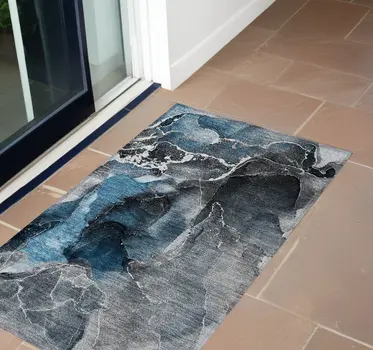 2' X 3' Ivory Blue and Gray Abstract Washable Non Skid Indoor Outdoor Area Rug