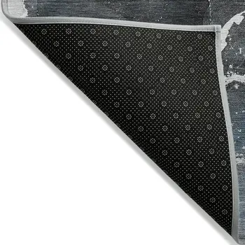 8' Ivory Blue And Gray Abstract Washable Indoor Outdoor Runner Rug