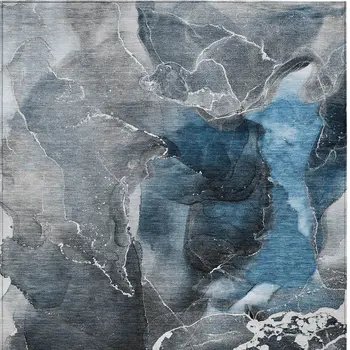 3' X 5' Ivory Blue and Gray Abstract Washable Non Skid Indoor Outdoor Area Rug