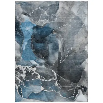 10' X 14' Ivory Blue and Gray Abstract Washable Non Skid Indoor Outdoor Area Rug