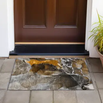 2' X 3' Brown and Gray Abstract Washable Non Skid Indoor Outdoor Area Rug