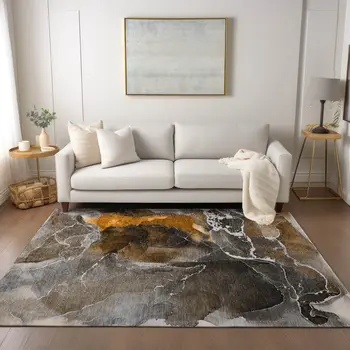 5' X 8' Brown and Gray Abstract Washable Non Skid Indoor Outdoor Area Rug