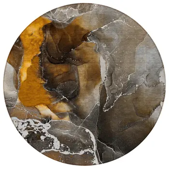 8' Brown And Gray Round Abstract Washable Indoor Outdoor Area Rug