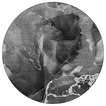8' Round Black Gray and White Round Abstract Washable Non Skid Indoor Outdoor Area Rug