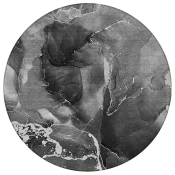 8' Round Black Gray and White Round Abstract Washable Non Skid Indoor Outdoor Area Rug