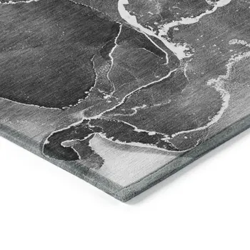 8' X 10' Black Gray And White Abstract Washable Indoor Outdoor Area Rug