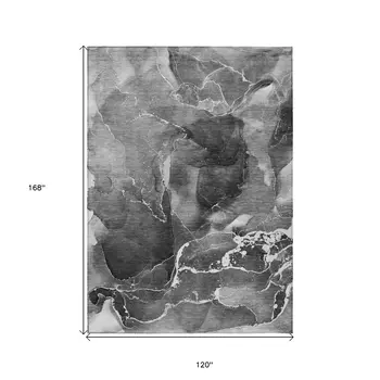 10' X 14' Black Gray And White Abstract Washable Indoor Outdoor Area Rug