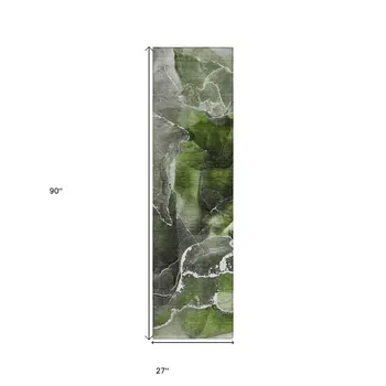 8' Runner Green Abstract Washable Non Skid Indoor Outdoor Runner Rug
