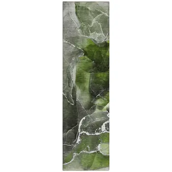 8' Runner Green Abstract Washable Non Skid Indoor Outdoor Runner Rug