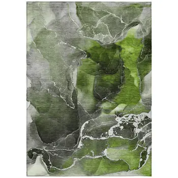 5' X 8' Green Abstract Washable Non Skid Indoor Outdoor Area Rug