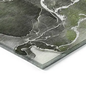 5' X 8' Green Abstract Washable Non Skid Indoor Outdoor Area Rug