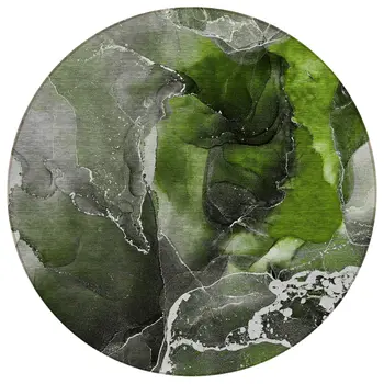 8' Round Green Round Abstract Washable Non Skid Indoor Outdoor Area Rug