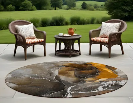 8' Round Orange Round Abstract Washable Non Skid Indoor Outdoor Area Rug