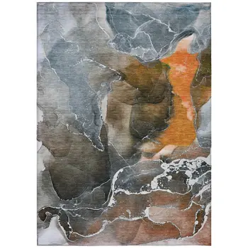 9' X 12' Orange Abstract Washable Non Skid Indoor Outdoor Area Rug