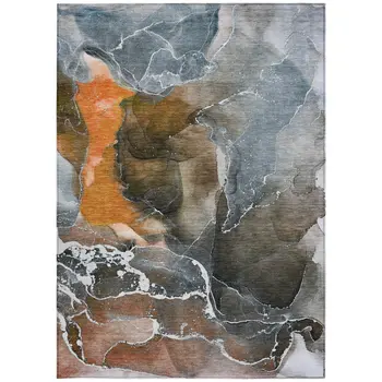 10' X 14' Orange Abstract Washable Non Skid Indoor Outdoor Area Rug