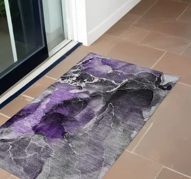 2' X 3' Gray and Purple Abstract Washable Non Skid Indoor Outdoor Area Rug