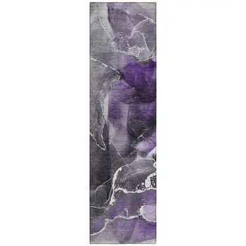 8' Runner Gray and Purple Abstract Washable Non Skid Indoor Outdoor Runner Rug